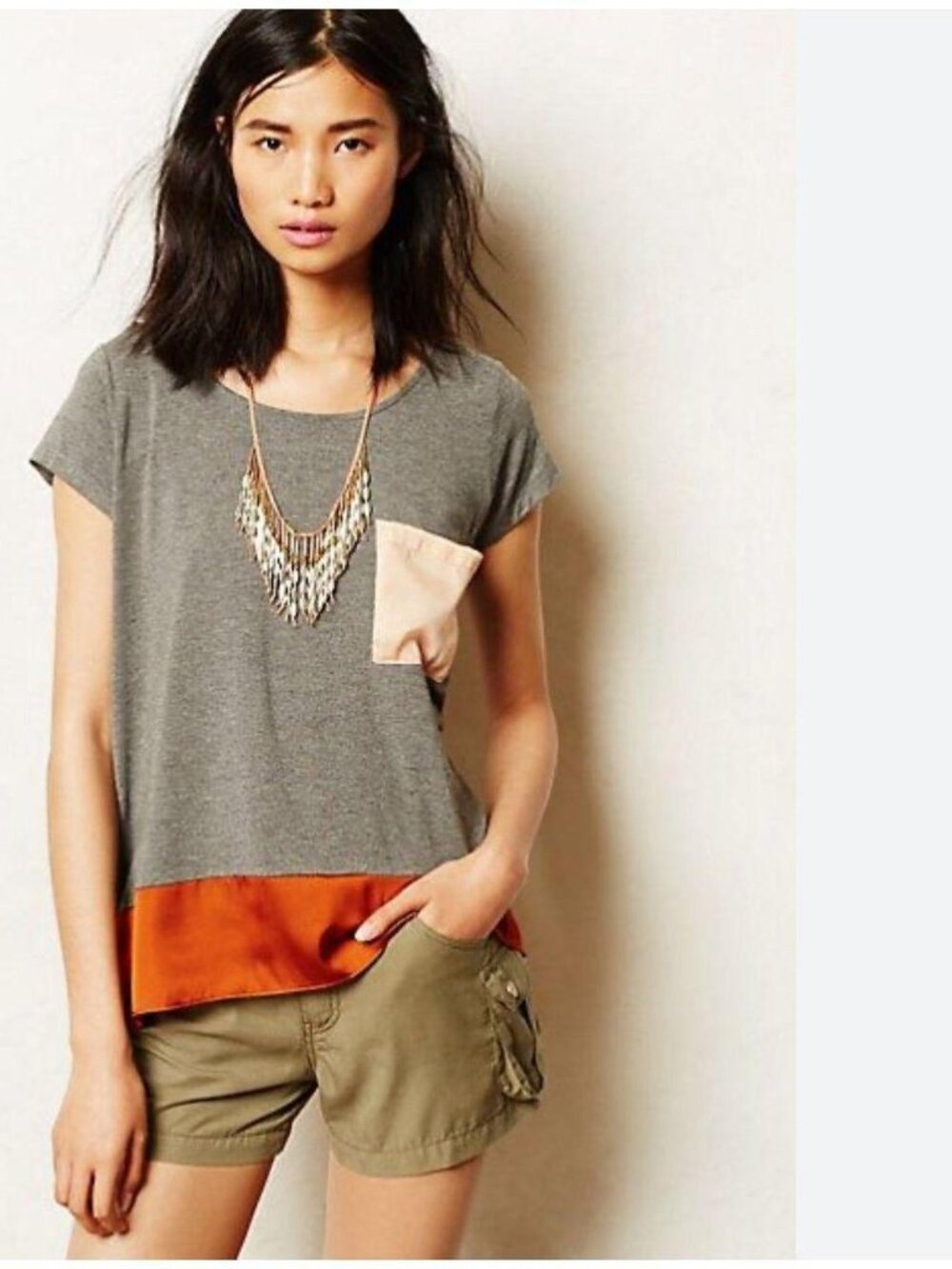 Anthropologie Dolan Left Coast Collection Gray and Rust Short Sleeve T-Shirt Med